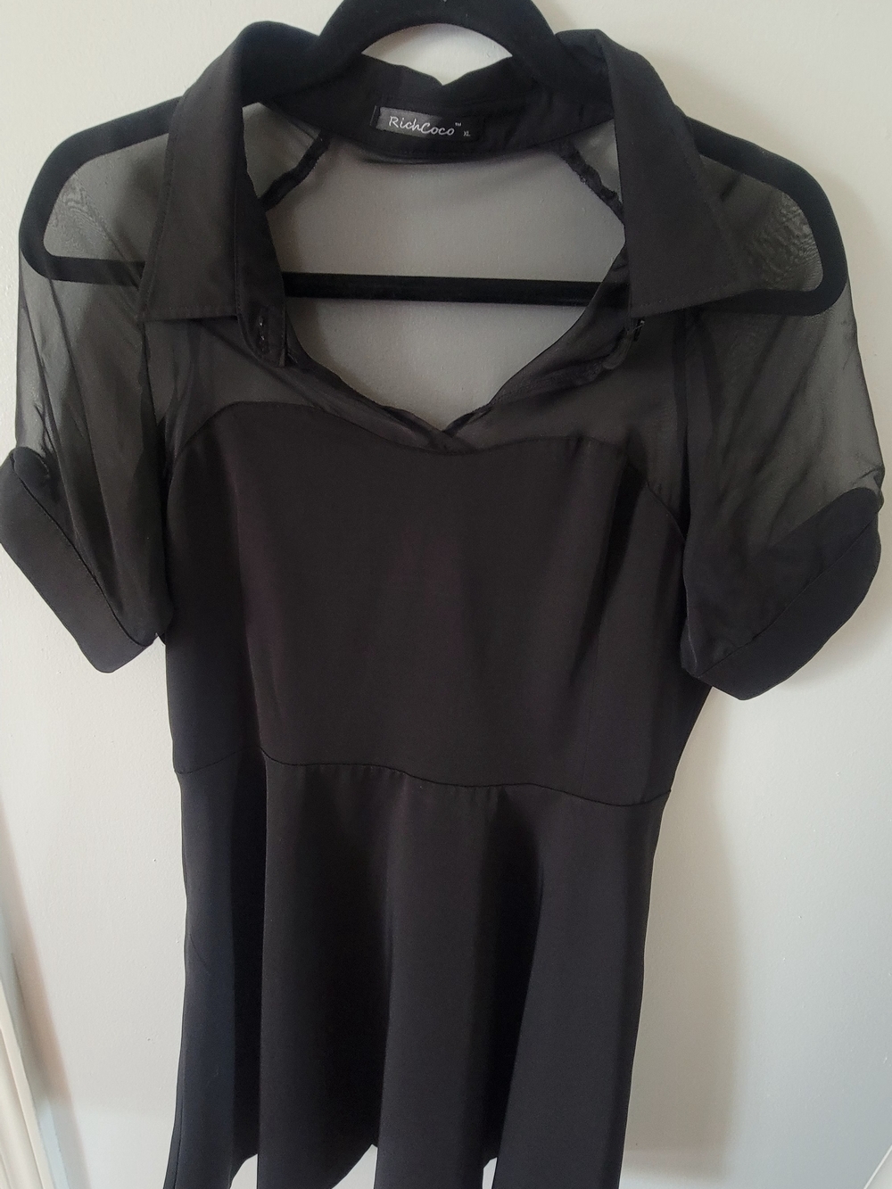 RichCoco Black Sheer Yoke Top — XL